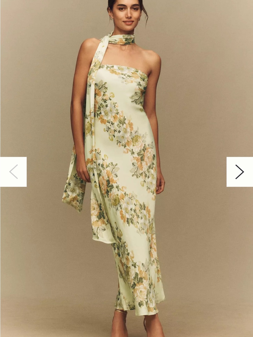 BHLDN Strapless Floral Slip Dress with Scarf - Light Green & Yellow